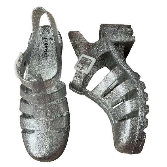 Forever 21 Clear Silver Glitter Heel Jelly Shoes - Picture 7 of 13